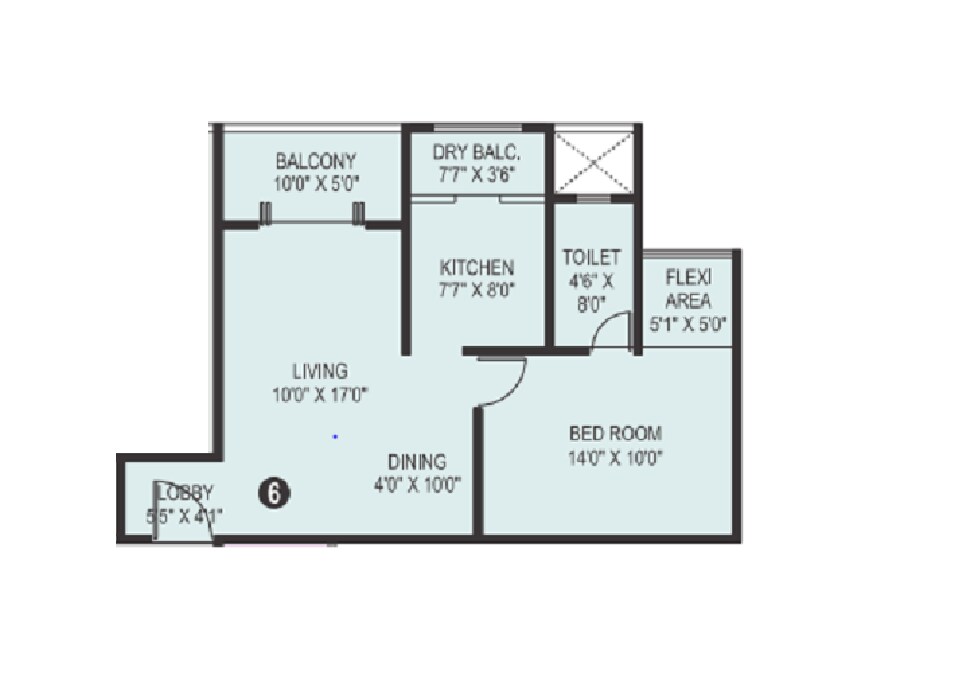 Floor plan of 1 BHK 593 Sq. Ft. Apartment in Newton Homes Tathawade, Pune