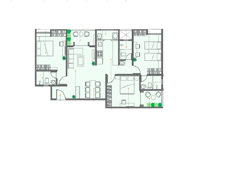 Floor plan of 3 BHK 976 Sq. Ft. Apartment in Newton Homes Tathawade, Pune