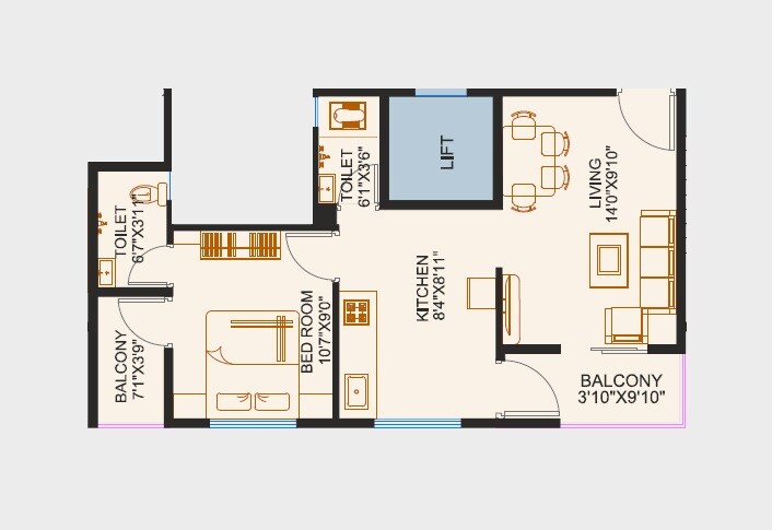 1 BHK 347 Sq. Ft. Apartment