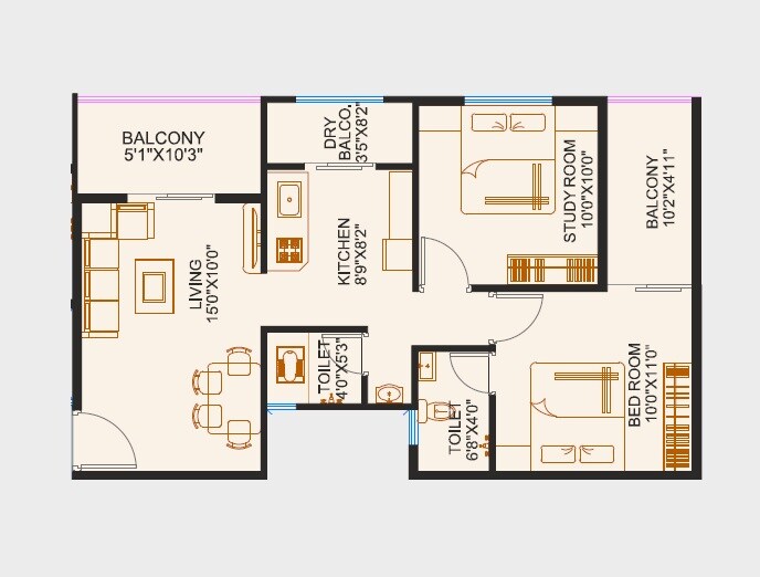 2 BHK 521 Sq. Ft. Apartment