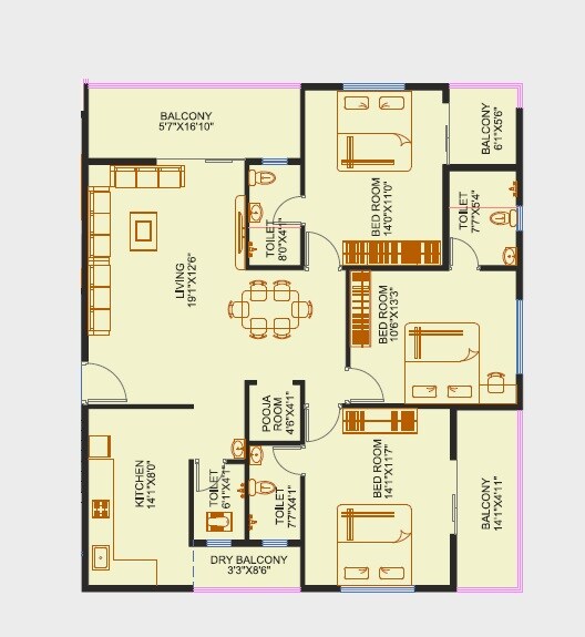 3 BHK 1035 Sq. Ft. Apartment