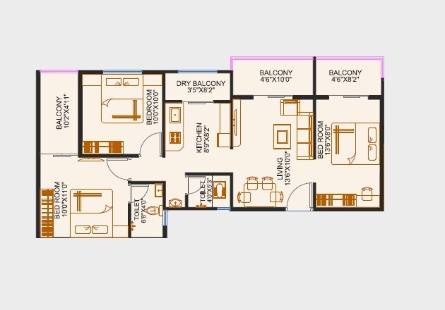 3 BHK 609 Sq. Ft. Apartment