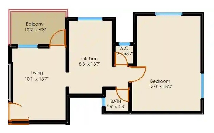 Floor plan of 1 BHK 362 Sq. Ft. Apartment in Nexus Carnation, Pune