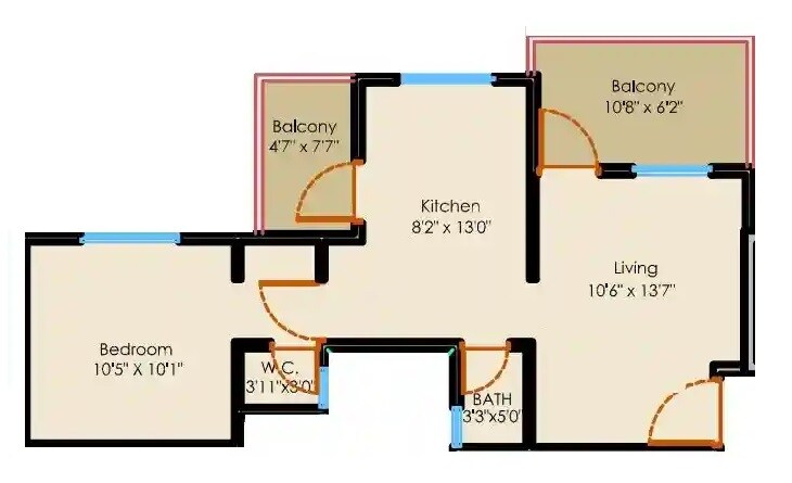 Floor plan of 1 BHK 389 Sq. Ft. Apartment in Nexus Carnation, Pune