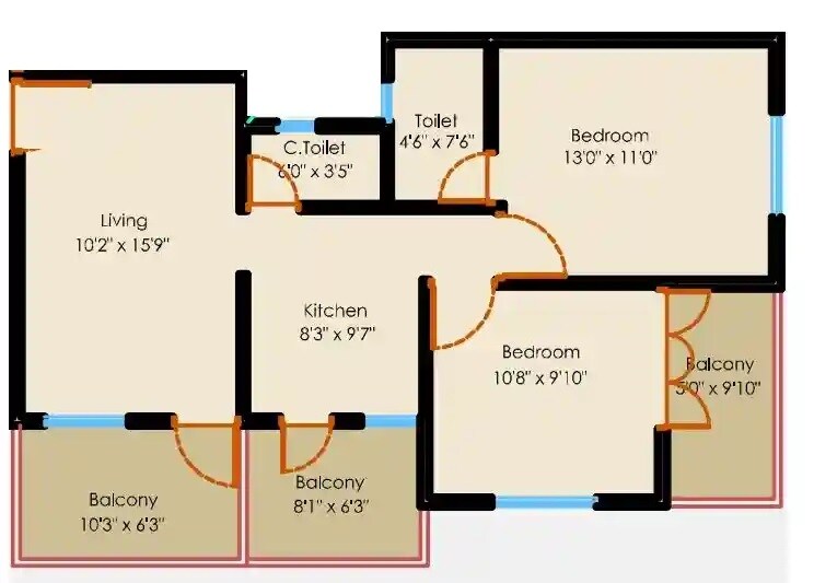 Floor plan of 2 BHK 507 Sq. Ft. Apartment in Nexus Carnation, Pune