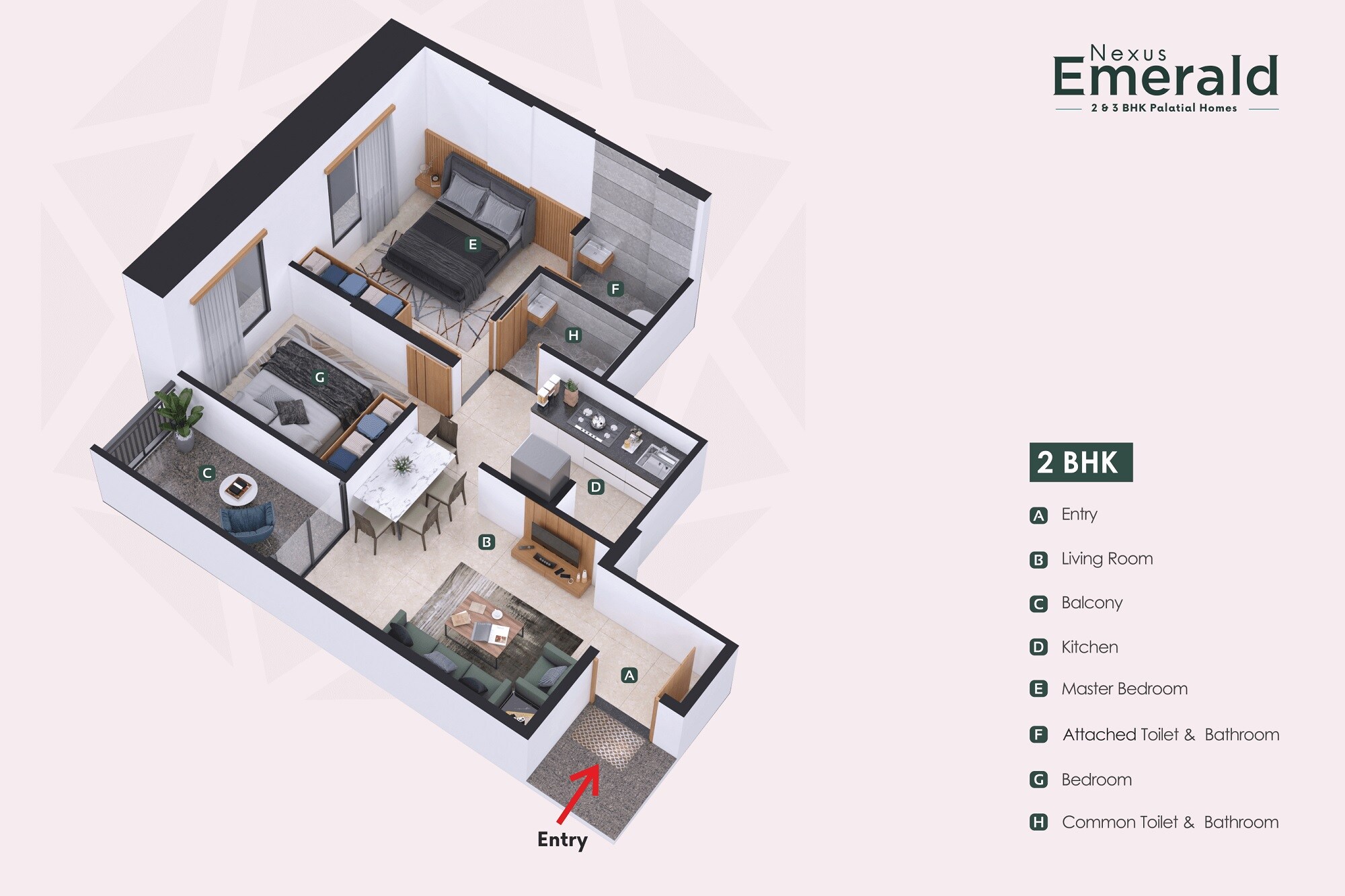 Floor plan of 2 BHK 540 Sq. Ft. Apartment in Nexus Emerald, Pune