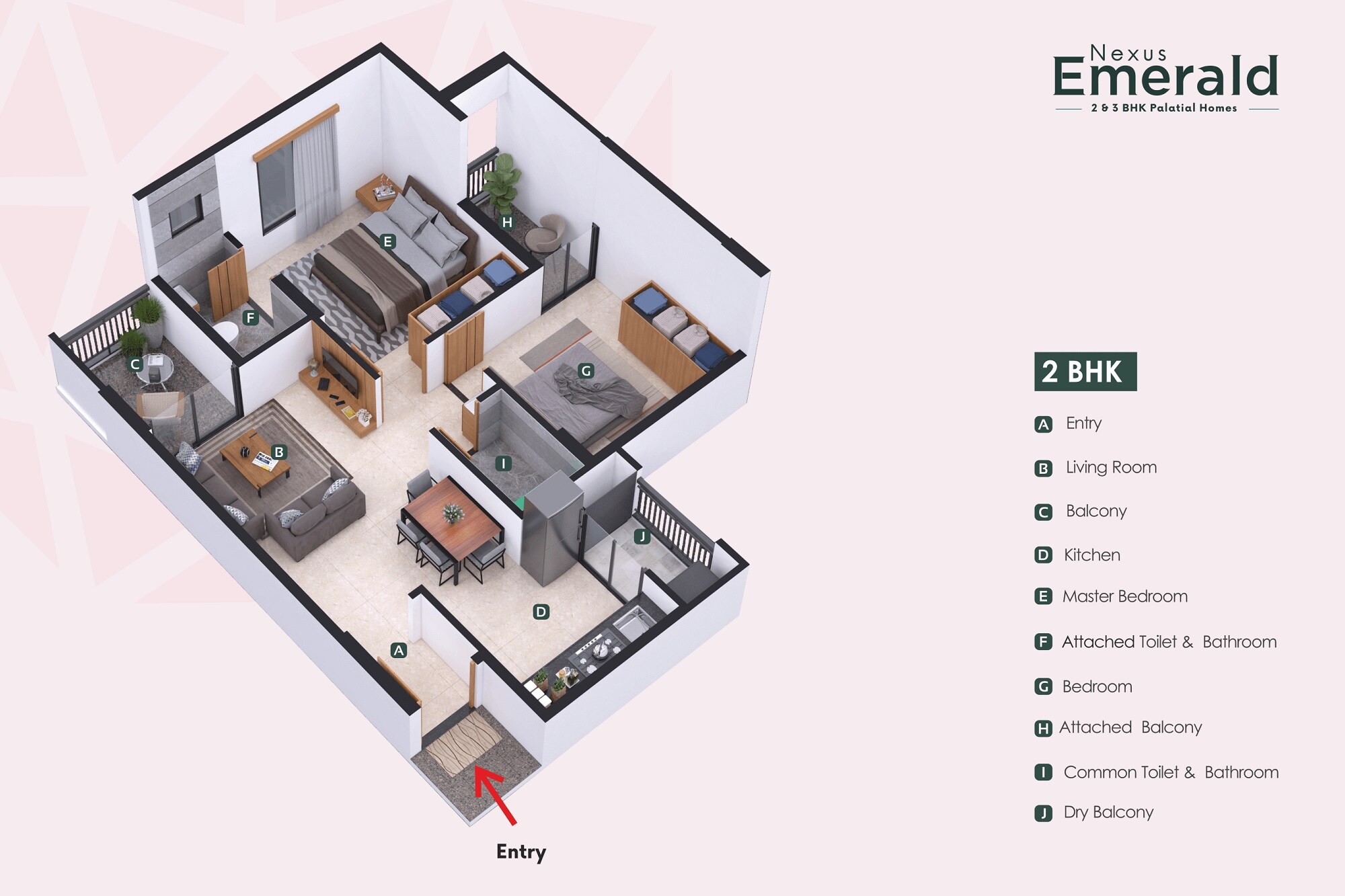 Floor plan of 2 BHK 683 Sq. Ft. Apartment in Nexus Emerald, Pune