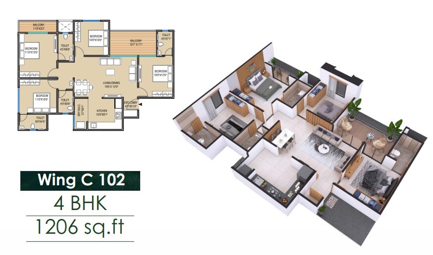 4 BHK 1206 Sq. Ft. Apartment