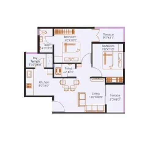 Floor plan of 2 BHK 652 Sq. Ft. Apartment in Nexus Imperia, Pune