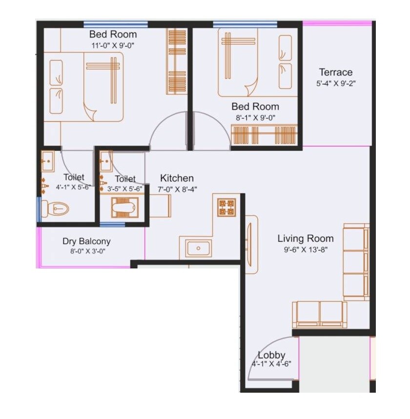 2 BHK 621 Sq. Ft. Apartment