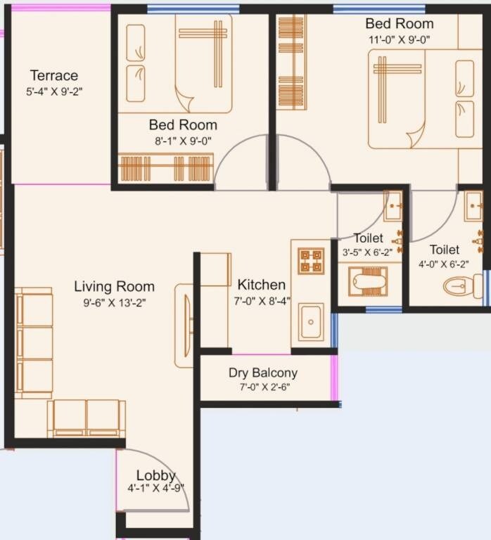 2 BHK 642 Sq. Ft. Apartment