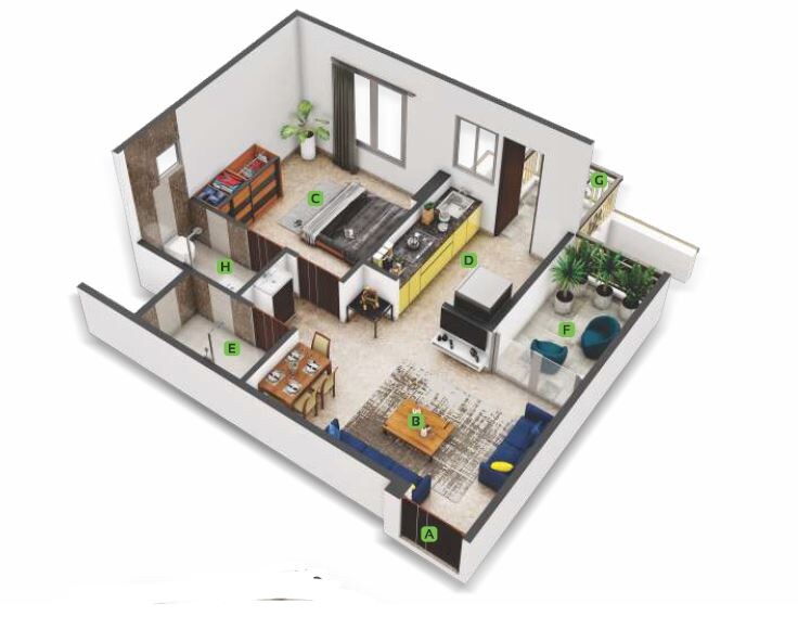 Floor plan of 1 BHK 333 Sq. Ft. Apartment in Nexus Ultra Residency, Pune