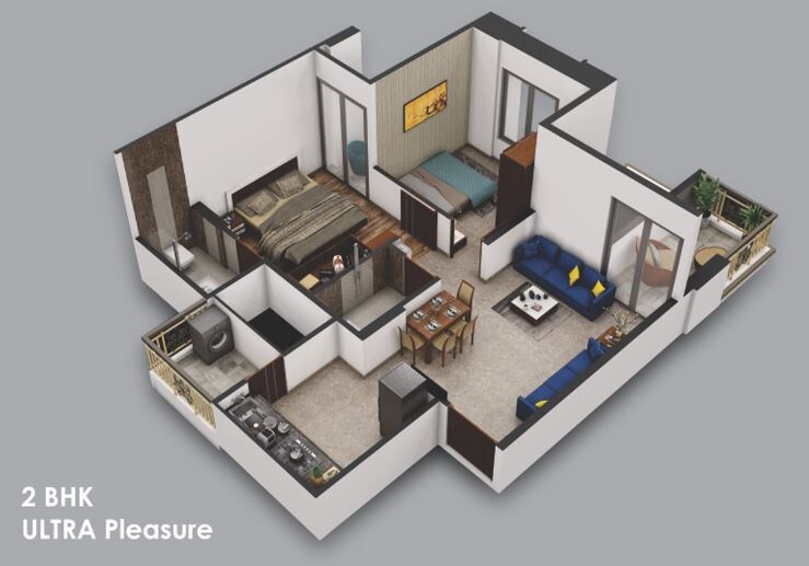 Floor plan of 2 BHK 516 Sq. Ft. Apartment in Nexus Ultra Residency, Pune