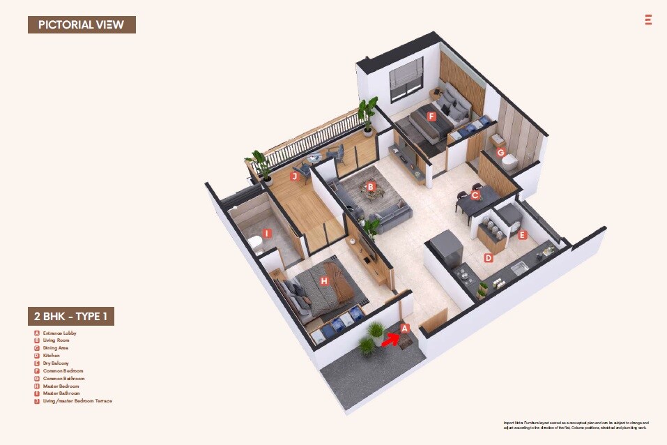 Floor plan of 2 BHK 661 Sq. Ft. Apartment in Nexus Westia, Pune