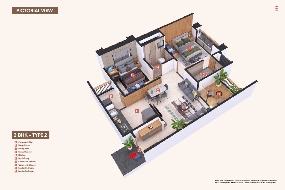 Floor plan of 2 BHK 782 Sq. Ft. Apartment in Nexus Westia, Pune