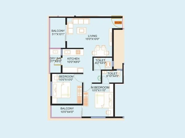 Floor plan of 2 BHK 419 Sq. Ft. Apartment in Nexus Westpride, Pune