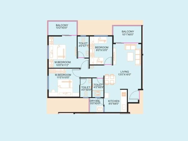 Floor plan of 3 BHK 624 Sq. Ft. Apartment in Nexus Westpride, Pune