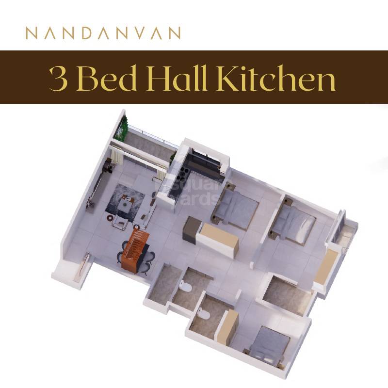 Floor plan of 3 BHK 1111 Sq. Ft. Apartment in NG Rathi Nandanvan, Pune