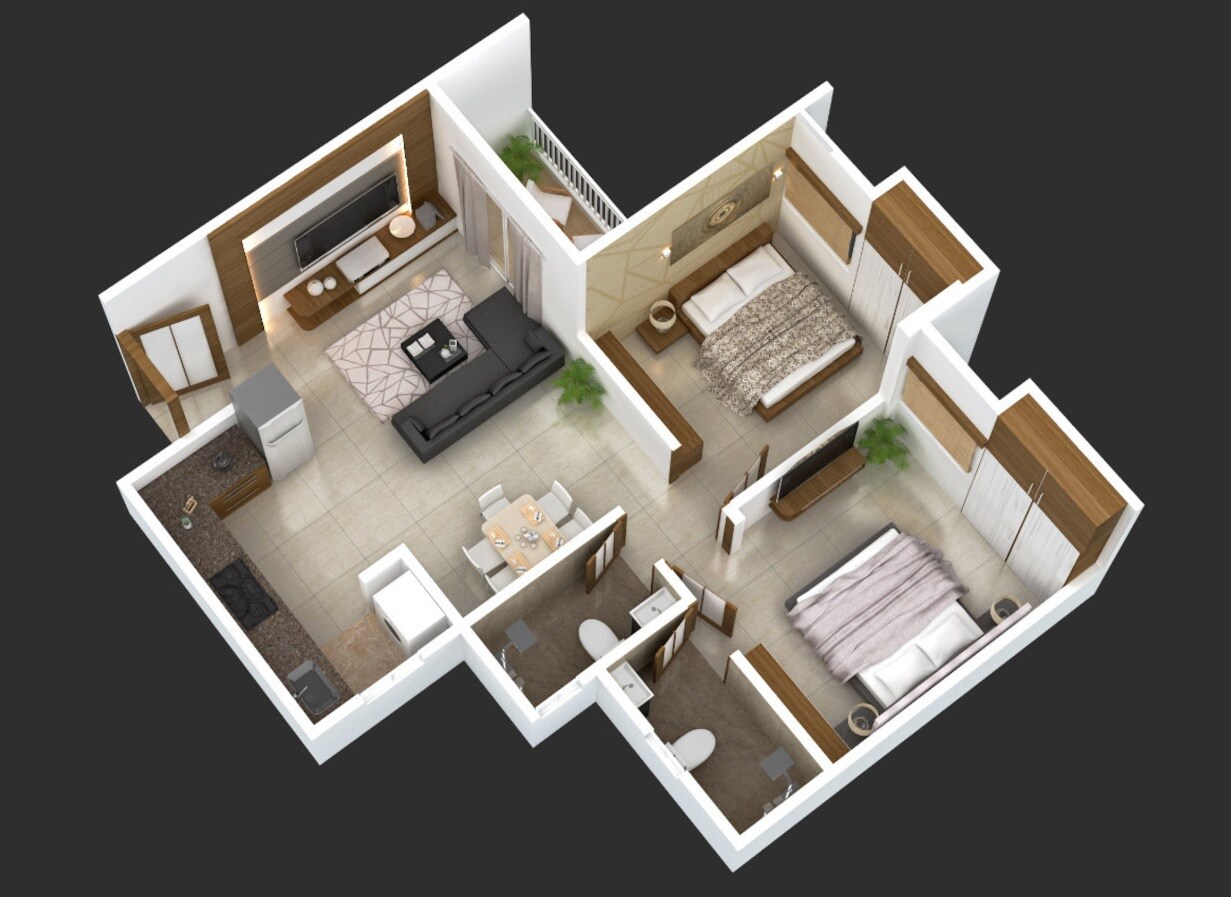 Floor plan of 2 BHK 611 Sq. Ft. Apartment in NG Vrundavan, Pune
