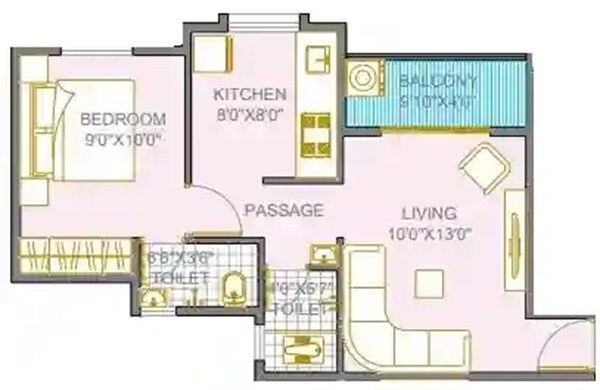 Floor plan of 1 BHK 409 Sq. Ft. Apartment in NGP Shivneel, Pune