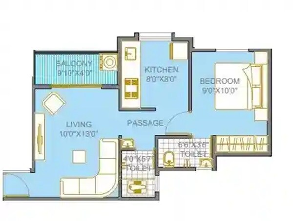 Floor plan of 1 BHK 437 Sq. Ft. Apartment in NGP Shivneel, Pune