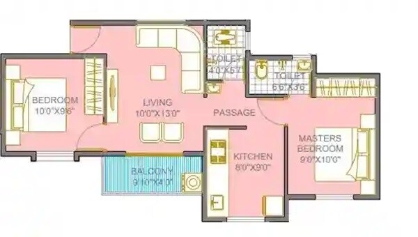 Floor plan of 2 BHK 549 Sq. Ft. Apartment in NGP Shivneel, Pune