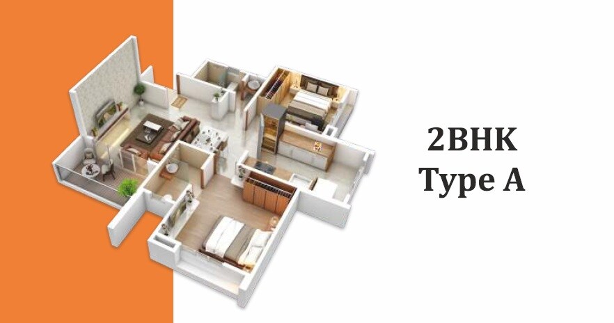 Floor plan of 2 BHK 726 Sq. Ft. Apartment in Nidisha Prabhas, Pune