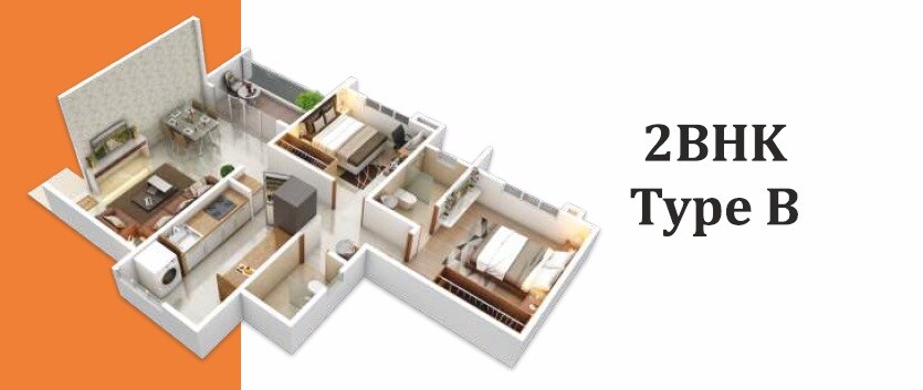 Floor plan of 2 BHK 740 Sq. Ft. Apartment in Nidisha Prabhas, Pune