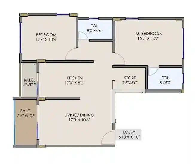 Floor plan of 2 BHK 688 Sq. Ft. Apartment in Nihar Divyash Residency, Pune