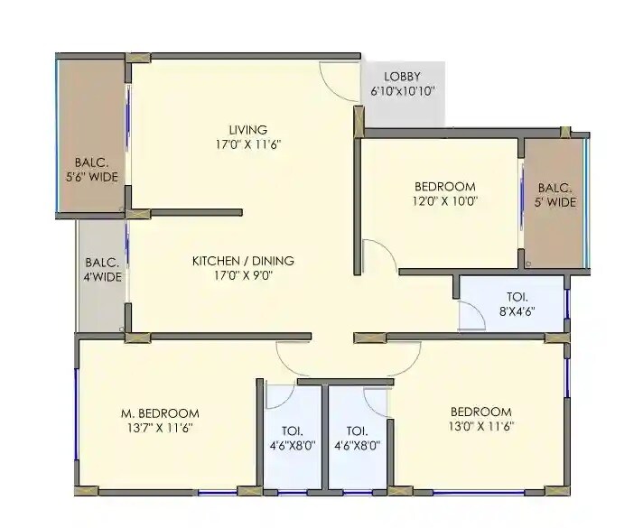 Floor plan of 3 BHK 1008 Sq. Ft. Apartment in Nihar Divyash Residency, Pune