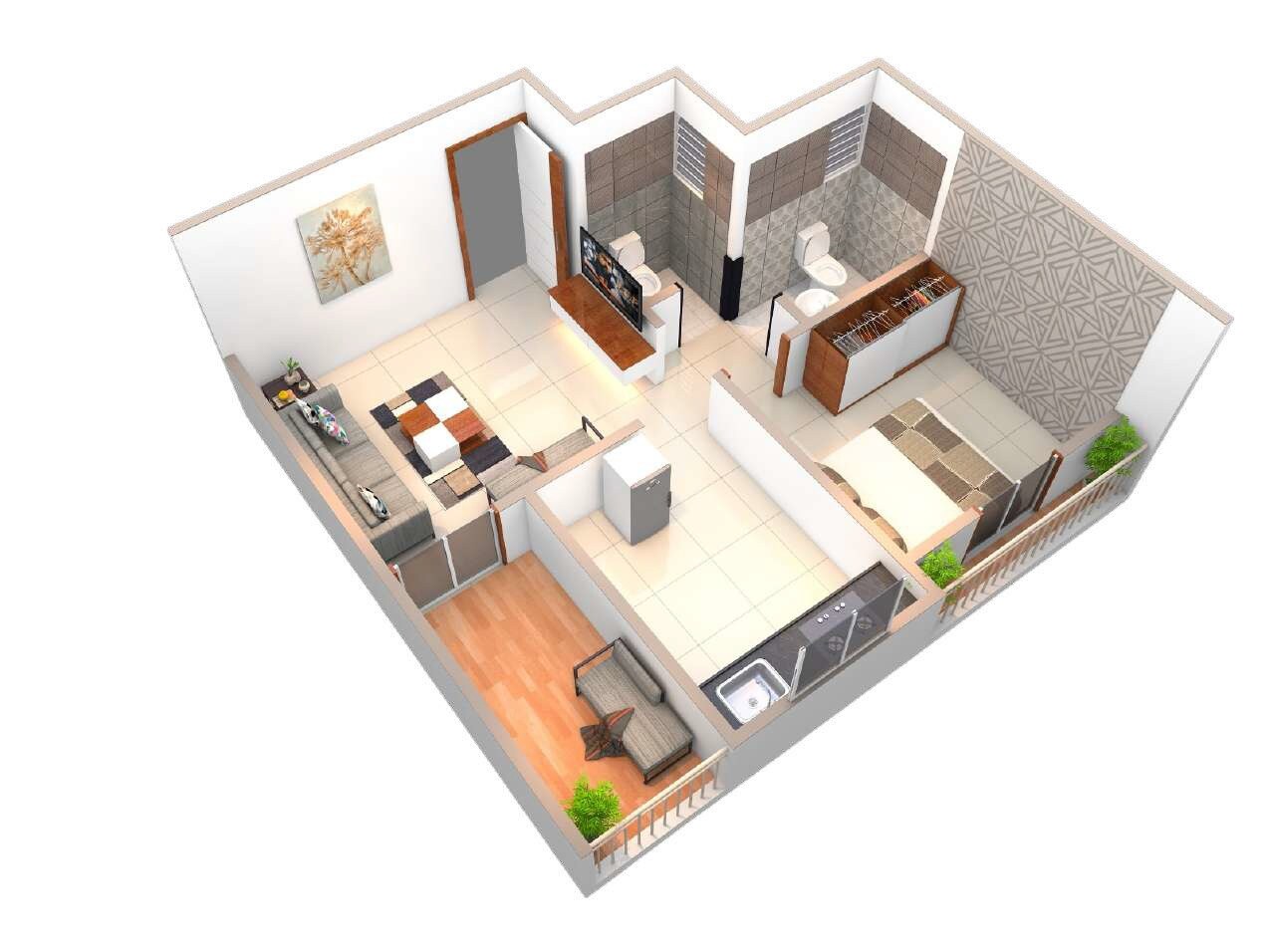 Floor plan of 1 BHK 480 Sq. Ft. Apartment in Nilesh Siddhivinayak Park, Pune