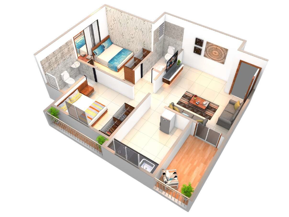 Floor plan of 2 BHK 603 Sq. Ft. Apartment in Nilesh Siddhivinayak Park, Pune