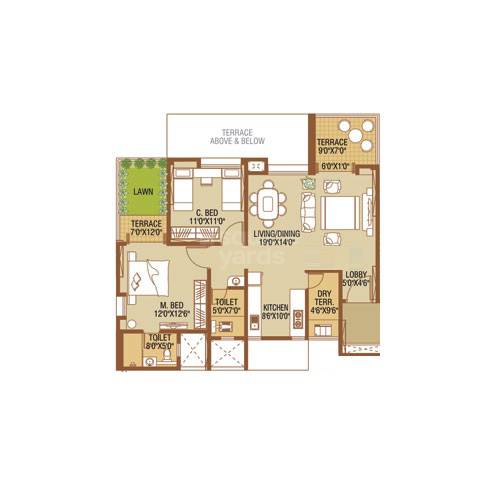 Floor plan of 2 BHK 809 Sq. Ft. Apartment in Nirmaann Shankeshwar Darshan, Pune