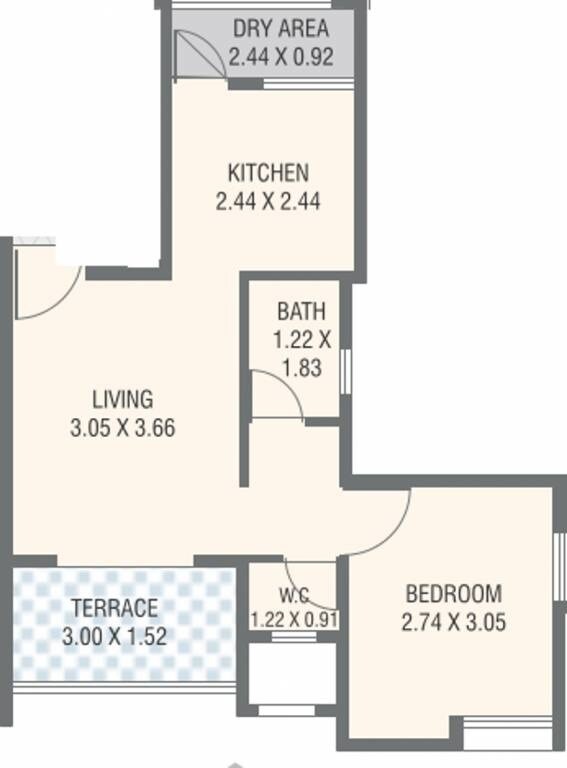 Floor plan of 1 BHK 450 Sq. Ft. Apartment in Nirman Ajinkyatara, Pune