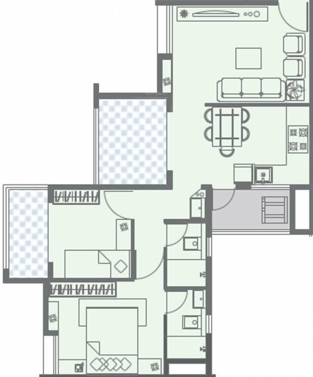 Floor plan of 2 BHK 530 Sq. Ft. Apartment in Nirman Ajinkyatara, Pune