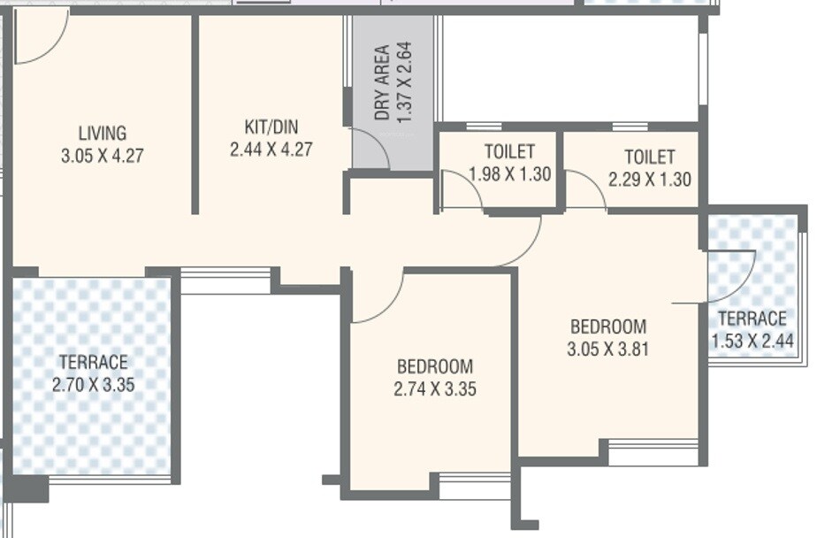 Floor plan of 3 BHK 914 Sq. Ft. Apartment in Nirman Ajinkyatara, Pune