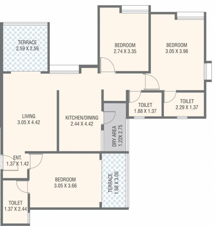 Floor plan of 1 BHK 453 Sq. Ft. Apartment in Nirman Ajinkyatara, Pune