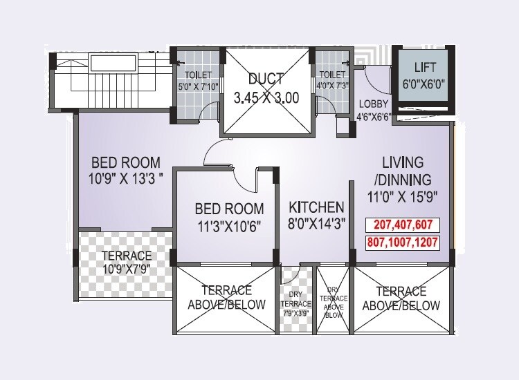 Floor plan of 2 BHK 749 Sq. Ft. Apartment in Nirman Akash Raj, Pune