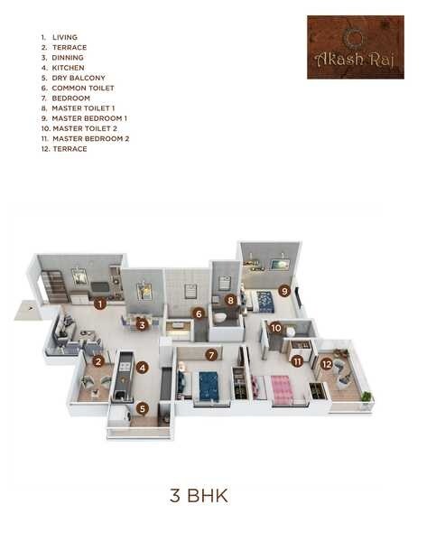 3 BHK 998 Sq. Ft. Apartment