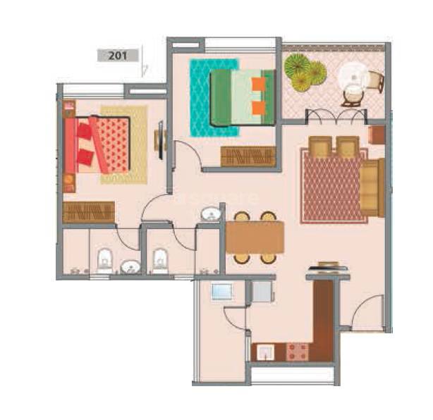 Floor plan of 2 BHK 809 Sq. Ft. Apartment in Nirman Altius, Pune