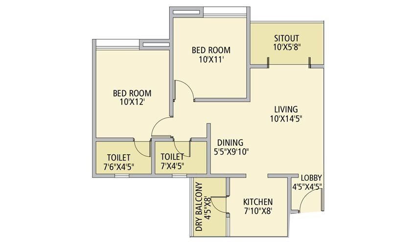 Floor plan of 2 BHK 749 Sq. Ft. Apartment in Nirman Altius Phase 2, Pune