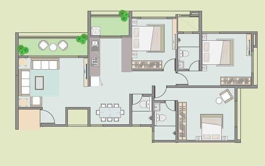 Floor plan of 3 BHK 1337 Sq. Ft. Apartment in Nirman Anamika, Pune