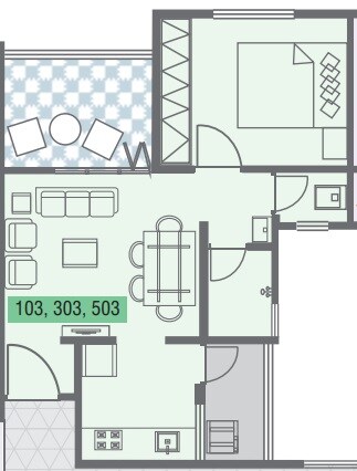 Floor plan of 1 BHK 440 Sq. Ft. Apartment in Nirman Aura, Pune