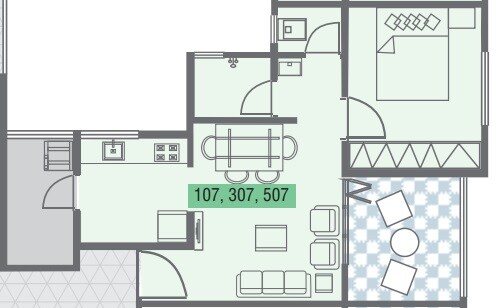 Floor plan of 1 BHK 471 Sq. Ft. Apartment in Nirman Aura, Pune