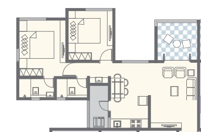 Floor plan of 2 BHK 602 Sq. Ft. Apartment in Nirman Aura, Pune
