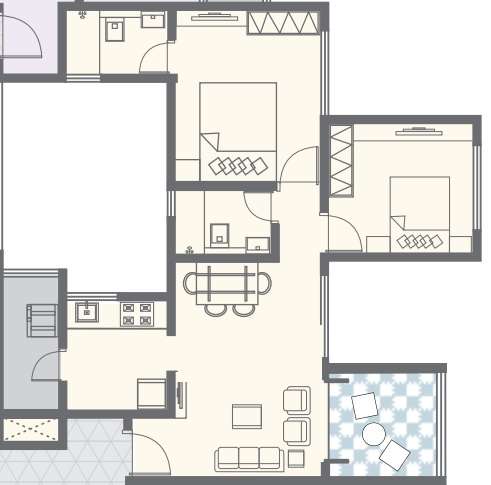942 sq ft 2 BHK Floor Plan Image - Nirman Developers Viva Phase 3 Available  for sale 