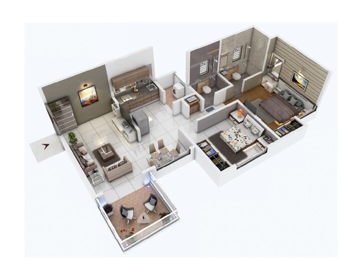 Floor plan of 2 BHK 732 Sq. Ft. Apartment in Nirman Milestone, Pune