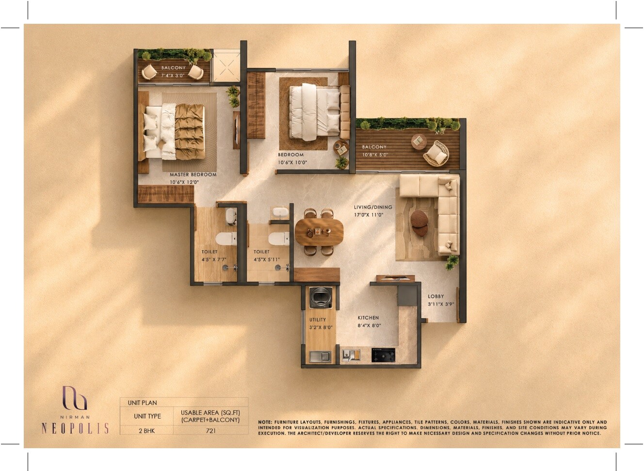 Floor plan of 2 BHK 721 Sq. Ft. Apartment in Nirman Neopolis, Pune
