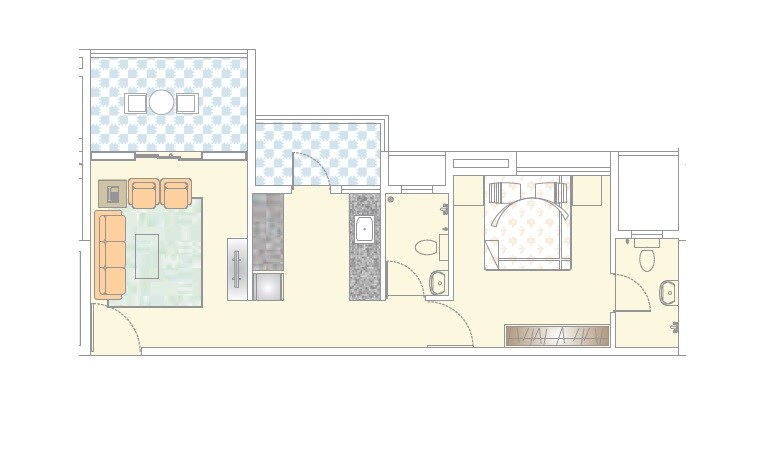 Floor plan of 1 BHK 383 Sq. Ft. Apartment in Nirman Viva, Pune