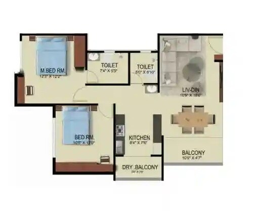 Floor plan of 2 BHK 774 Sq. Ft. Apartment in Nirmitee Serenora, Pune